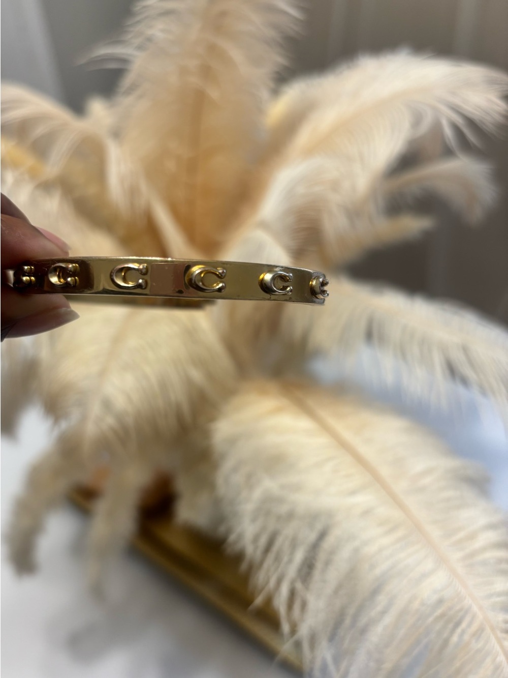 Coach Gold Tone Signature C Hinged Bangle Bracelet